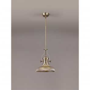 Bfs Lighting Lucinda 1 Light Pendant E27 With 30cm Round Glass Shade, Antique Brass/Clear IL5