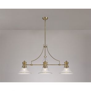 Bfs Lighting Lucinda 3 Light Linear Pendant E27 With 30cm Cone Glass Shade, Antique Brass, Cl