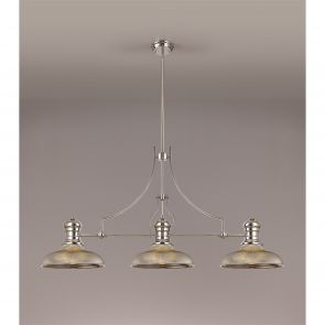 Bfs Lighting Lucinda 3 Light Linear Pendant E27 With 30cm Round Glass Shade, Polished Nickel,