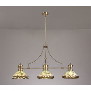 Bfs Lighting Lucinda Linear Pendant With 38cm Patterned Round Shade, 3 x E27, Antique Brass/C