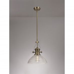 Bfs Lighting Lucinda 1 Light Pendant E27 With 30cm Prismatic Glass Shade, Polished Nickel/Cle