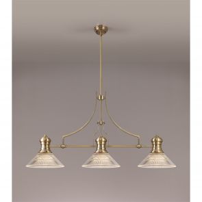 Bfs Lighting Lucinda 3 Light Linear Pendant E27 With 30cm Dome Glass Shade, Antique Brass, Cl