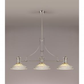 Bfs Lighting Lucinda 3 Light Linear Pendant E27 With 30cm Bell Glass Shade, Polished Nickel,