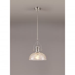 Bfs Lighting Lucinda Pendant With 38cm Patterned Round Shade, 1 x E27, Polished Nickel/Clear