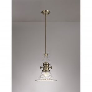 Bfs Lighting Lucinda 1 Light Pendant E27 With 30cm Cone Glass Shade, Antique Brass/Clear IL71