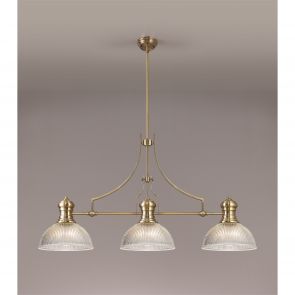 Bfs Lighting Lucinda 3 Light Linear Pendant E27 With 38cm Dome Glass Shade, Antique Brass, Cl