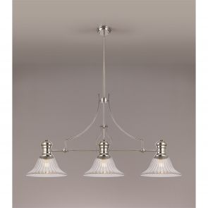 Bfs Lighting Lucinda 3 Light Linear Pendant E27 With 30cm Cone Glass Shade, Polished Nickel,