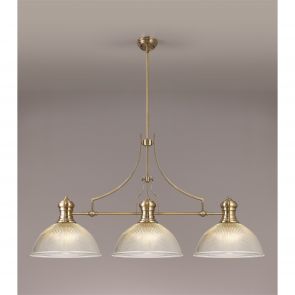 Bfs Lighting Lucinda 3 Light Linear Pendant E27 With 30cm Flat Round Glass Shade, Antique Bra