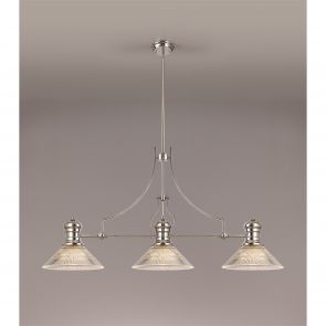 Bfs Lighting Lucinda 3 Light Linear Pendant E27 With 30cm Dome Glass Shade, Polished Nickel,