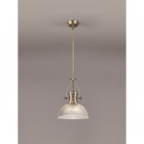 Bfs Lighting Lucinda 1 Light Pendant E27 With 38cm Dome Glass Shade, Antique Brass/Clear IL91