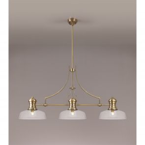 Bfs Lighting Lucinda 3 Light Linear Pendant E27 With 30cm Smooth Bell Glass Shade, Antique Br