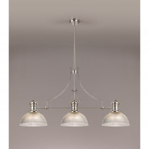 Bfs Lighting Lucinda 3 Light Linear Pendant E27 With 38cm Dome Glass Shade, Polished Nickel,