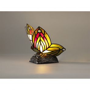  Mandy Butterfly Table Lamp, 1 x E14, Black Base With Green/Red Glass Crystal IL9