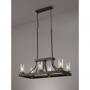 Bfs Lighting Mira Linear Pendant 6 Light E27, Brown Oxide/Bronze With Clear Glass Shades IL35