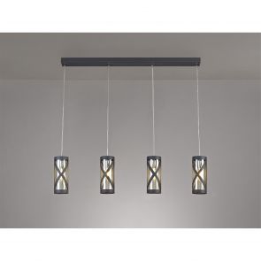 Bfs Lighting Naomi 4 Light Bar Linear Pendant E14, Matt Grey/Polished Chrome/Cognac IL5118HS