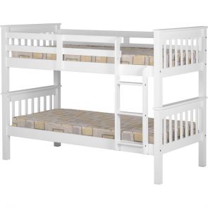 Atlantis Bunk 3'0 Solid Pine Bunk Bed White Or Oak Finish