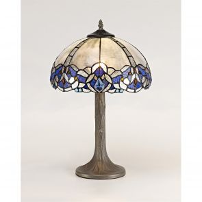 Bfs Lighting Orella 1 Light Table Lamp E27 With 30cm Shade, Blue/Clear Crystal/Ant Brass IL34