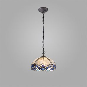 Bfs Lighting Orella 3 Light  Pendant E27 With 30cm Shade, Blue/Clear Crystal/Ant Brass IL7410