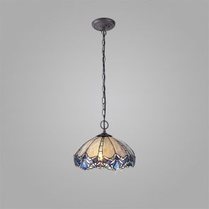 Bfs Lighting Orella 3 Light Pendant E27 With 40cm Shade, Blue/Clear Crystal/Ant Brass IL7510K
