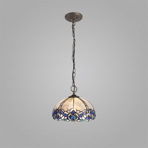 Bfs Lighting Orella 2 Light Semi Ceiling E27 With 30cm Shade, Blue/Clear Crystal/Ant Brass IL