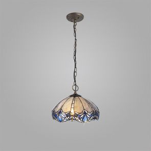 Bfs Lighting Orella 3 Light Semi Ceiling E27 With 40cm Shade, Blue/Clear Crystal/Ant Brass IL