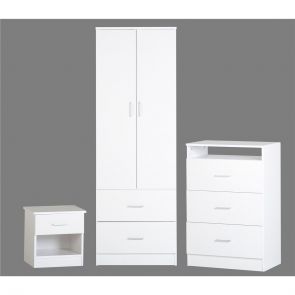 Regent White Bedroom Set             Robe, Chest & Bedside