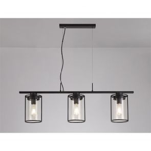 Bfs Lighting Reneta Linear Pendant, 3 Light E27, Black/Clear Glass IL6857HS