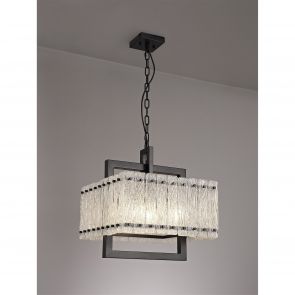 Bfs Lighting Selily Large Square Pendant, 5 Light E27, Matt Black/Crystal Sand Glass IL4867HS