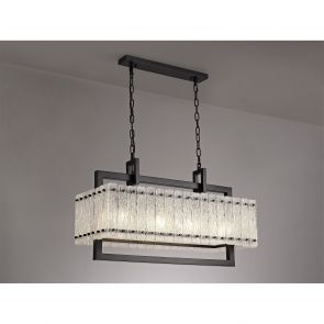 Bfs Lighting Selily Medium Linear Pendant, 8 Light E27, Matt Black/Crystal Sand Glass IL5867H