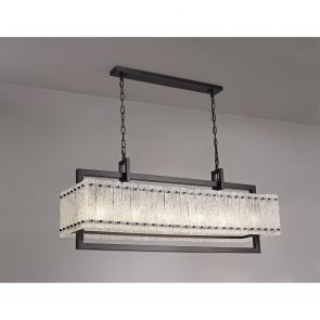 Bfs Lighting Selily Large Linear Pendant, 12 Light E27, Matt Black/Crystal Sand Glass  IL6867