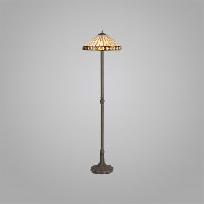 Bfs Lighting Teresa 2 Light  Floor Lamp E27 With 40cm Shade, Amber/Crachel/Crystal/Ant Brass