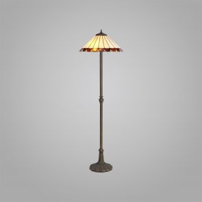 Bfs Lighting Una 2 Light  Floor Lamp E27 With 40cm Shade, Amber/Crachel/Crystal/Ant Brass IL0