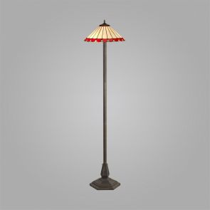 Bfs Lighting Una 2 Light gonal Floor Lamp E27 With 40cm Shade, Red/Crachel/Crystal/Ant Brass