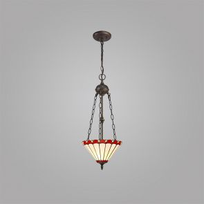 Bfs Lighting Una 2 Light  Pendant E27 With 30cm Shade, Red/Crachel/Crystal/Ant Brass IL1920KH