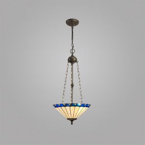 Bfs Lighting Una 2 Light gonal Floor Lamp E27 With 40cm Shade, Blue/Crachel/Crystal/Ant Brass