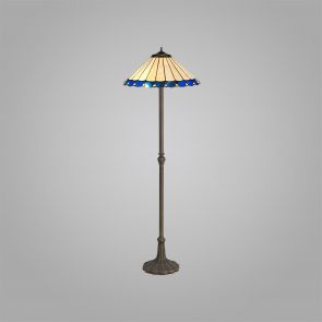 Bfs Lighting Una 2 Light Stepped Design Floor Lamp E27 With 40cm Shade, Blue/Crachel/Crystal/