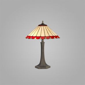 Bfs Lighting Una 2 Light gonal Table Lamp E27 With 40cm Shade, Red/Crachel/Crystal/Ant Brass