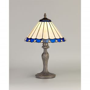Bfs Lighting Una 1 Light gonal Table Lamp E27 With 30cm Shade, Blue/Crachel/Crystal/Ant Brass