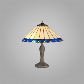 Bfs Lighting Una 2 Light gonal Table Lamp E27 With 40cm Shade, Blue/Crachel/Crystal/Ant Brass