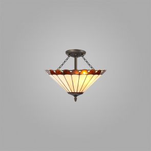 Bfs Lighting Una 3 Light Semi Ceiling E27 With 40cm Shade, Amber/Crachel/Crystal/Ant Brass IL
