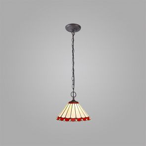 Bfs Lighting Una 2 Light  Pendant E27 With 30cm Shade, Red/Crachel/Crystal/Ant Brass IL7820KH