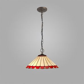 Bfs Lighting Una 3 Light  Pendant E27 With 40cm Shade, Red/Crachel/Crystal/Ant Brass IL8920KH