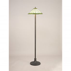 Bfs Lighting Una 2 Light Stepped Design Floor Lamp E27 With 40cm Shade, Green/Crachel/Crystal