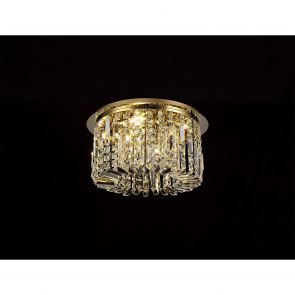 Bfs Lighting Zara 45cm Round Flush Chandelier, 5 Light E14, Gold/Crystal IL3187HS