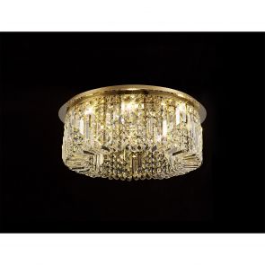 Bfs Lighting Zara 65cm Round Flush Chandelier, 8 Light E14, Gold/Crystal IL4187HS